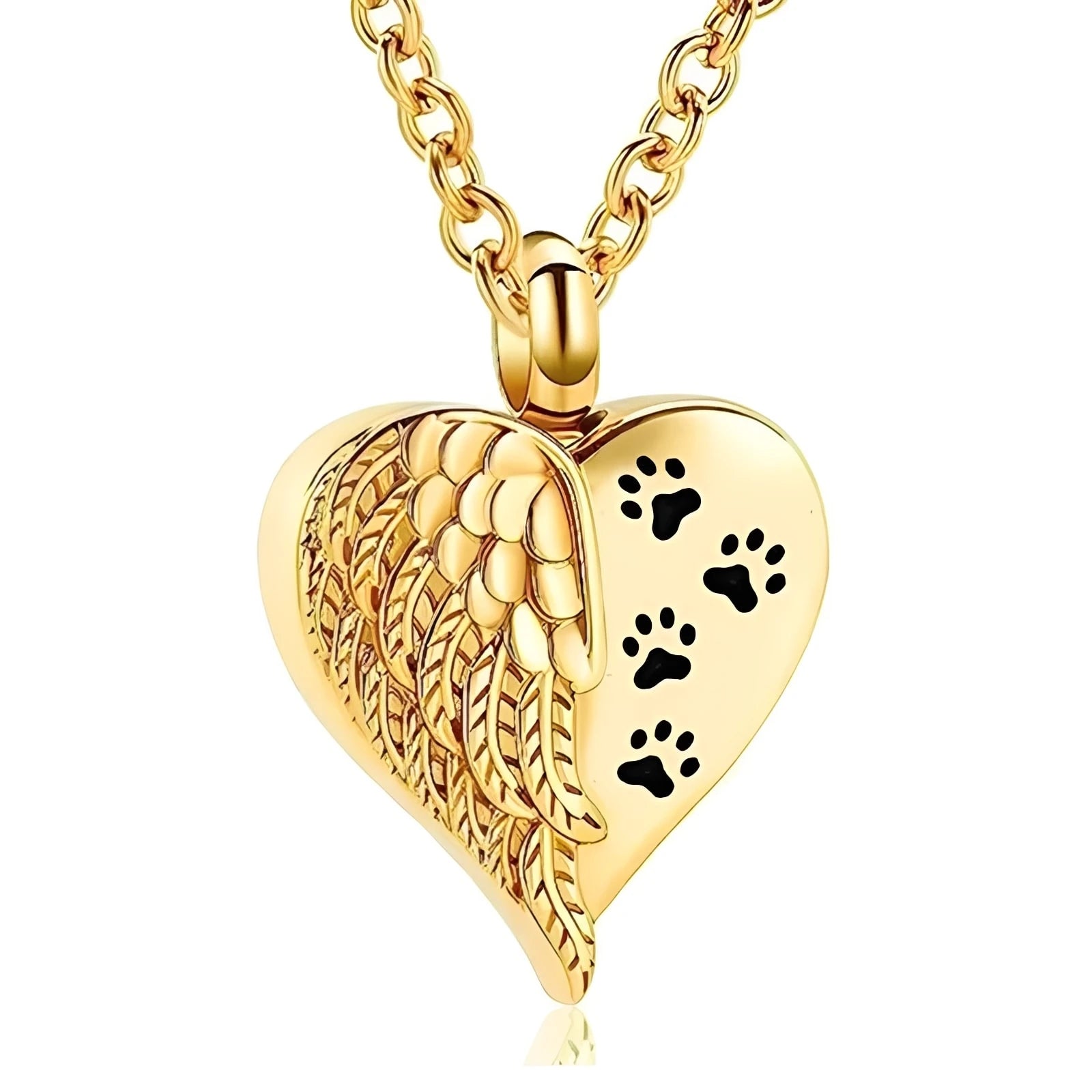 Heart Shape Urn Feather and Paw Print Necklace - Eternal Whiskers
